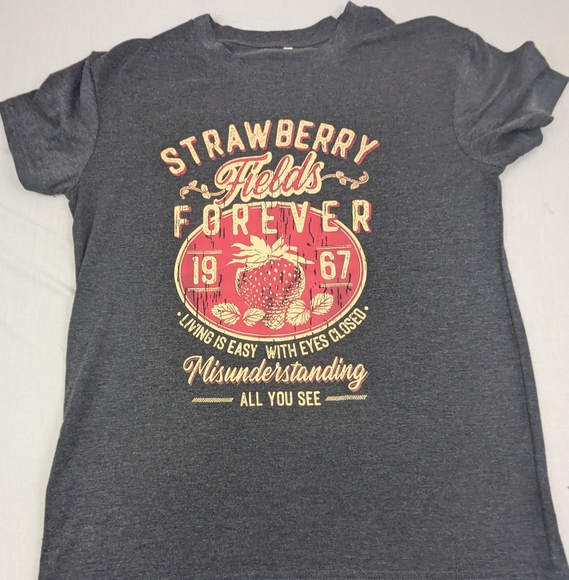 Strawberry Fields Forever Living Is Easy With Eyes Closed Grey T-shirt Medium - Picture 1 of 6